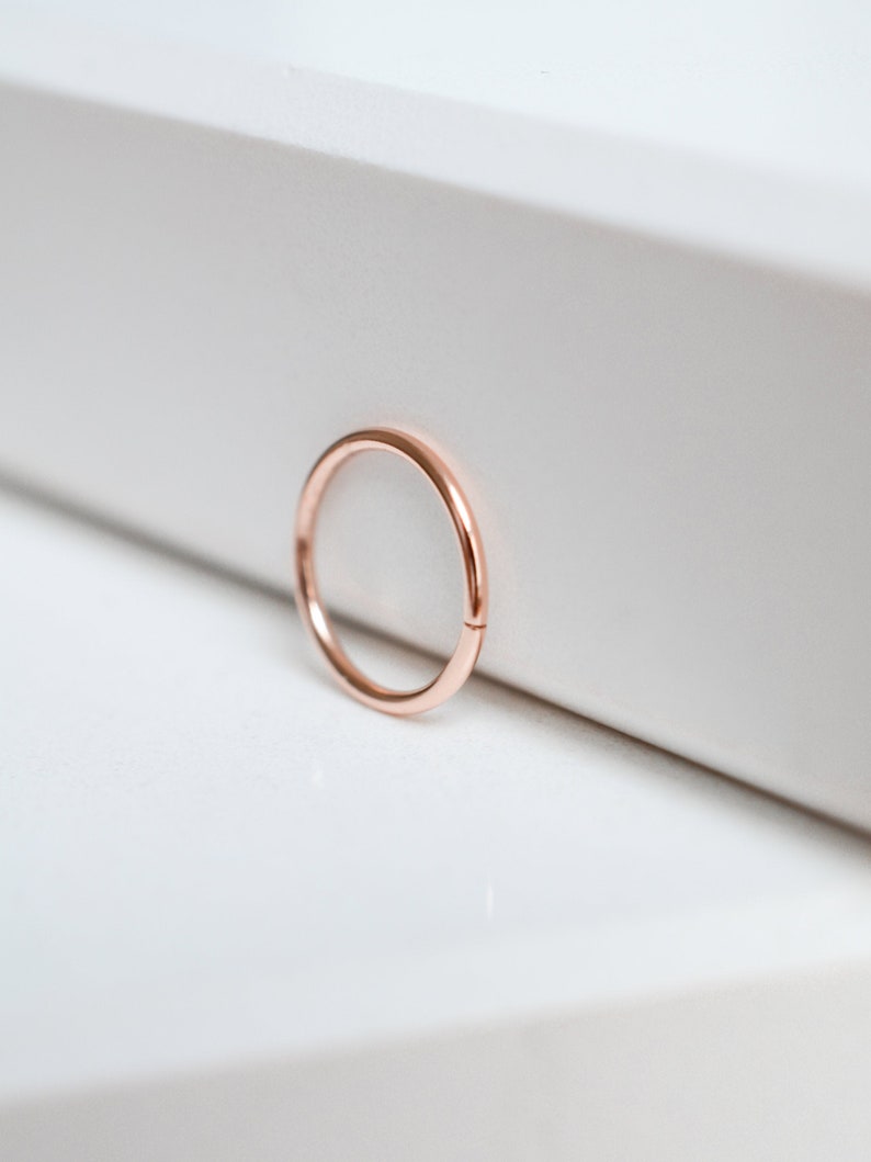 Solid 14k rose gold sleeper hoop earrings with a 9mm inner diameter for earlobe or cartilage image 1