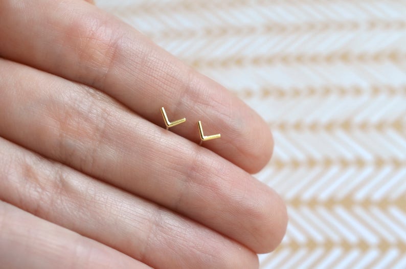 Chevron stud earrings made of brass and sterling silver image 4