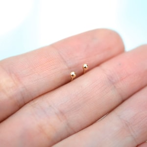 Mini solid 14k yellow gold ball stud earrings for minimalist men, women or for child as a first pair of earrings with sensitive ears image 7