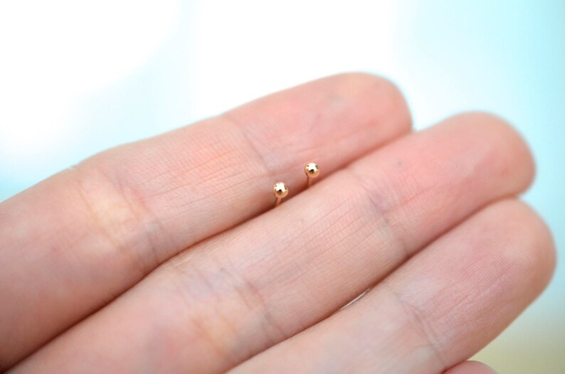 Mini solid 14k yellow gold ball stud earrings for minimalist men, women or for child as a first pair of earrings with sensitive ears image 7