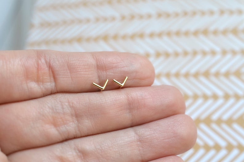 Chevron stud earrings made of brass and sterling silver image 5