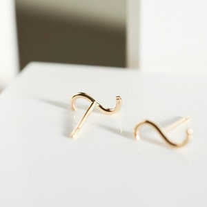 Memphis inspired wavy squiggle in solid 14k yellow gold stud earrings for minimalist men and women with sensitive ears image 6