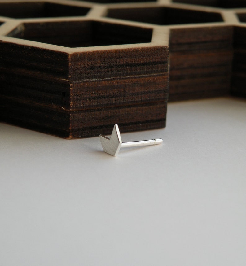 Tiny chevron arrow stud earrings in sterling silver for men and women image 5
