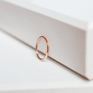 Solid 14k rose gold sleeper hoop earrings with a 9mm inner diameter for earlobe or cartilage image 8