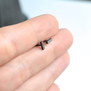 Dainty black bar stud earring in sterling silver for minimalist men or women image 4