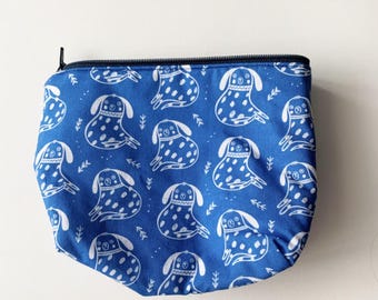 Staffordshire Dog Pottery Inspired handmade pouch in Bright Blue