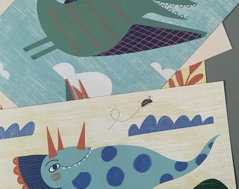 Set of Four Dinosaur Prints for Kids Room/Nursery