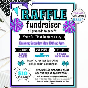 Cheerleader Raffle Fundraiser Vorlage | Jubel-Trainer | Jubel-Spendenaktion | Flyer für die Verlosung der Benefiz-Aktion