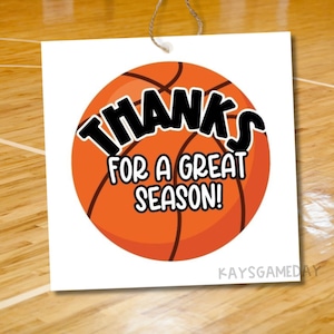 Druckbare Saisonende Basketball Tags | Danke für eine tolle Saison! Basketball Team Geschenkanhänger | Danke Team | Snack-Tasche | Sport Anhänger