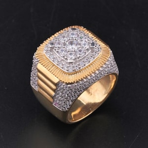 Moissanite Men&#39;s Pinky Ring, Diamond Wedding Ring, 14K Two Tone Gold ,Anniversary Band Ring, Cluster Men Band Gift Ring, 925 Sterling Silver