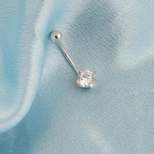 Solitaire Round Diamond Belly Button, Navel Piercing Belly Ring, 14k Solid Gold Girls Belly Ring, Handmade Women Body Belly Ring For Her