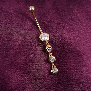 Moissanite Belly, Diamond Belly, Gold Belly Button Ring, Women&#39;s Body Jewelry, Belly Button Piercing, Navel Ring, Dangle Belly Button Ring