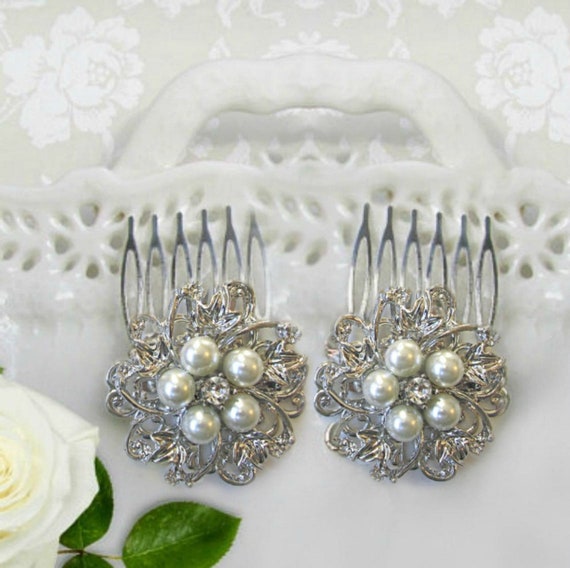 2 Small Hair Clips Pearl Hair Comb Or Barrette Bridesmaid Etsy