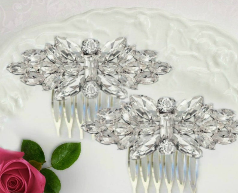 Small Wedding Hair Comb Set Silver Bridal Hair Clips Clear Etsy