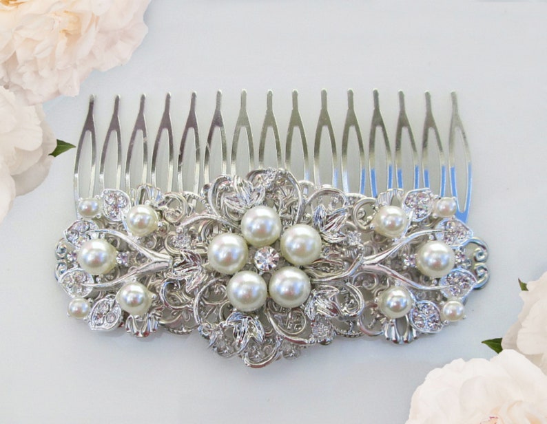 Pearl Bridal comb Wedding Max 53% OFF hair pearl silver A surprise price is realized clip ivory Vint