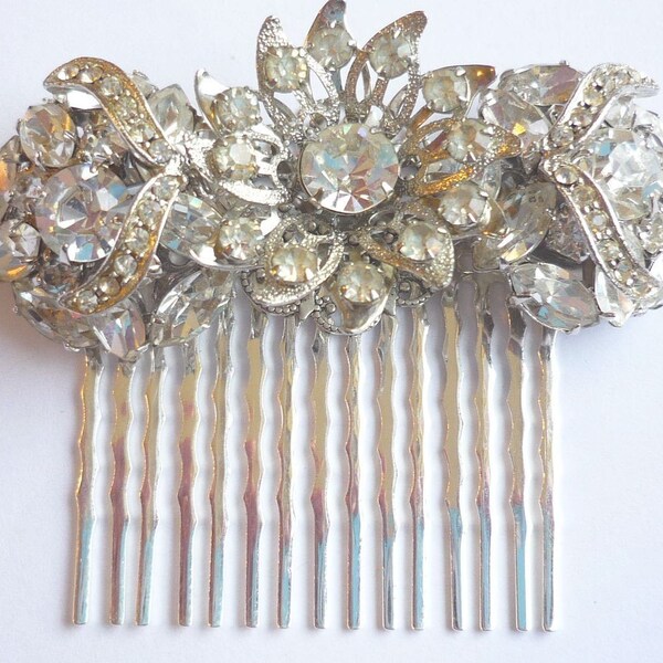 Vintage Crystal Ice Clear  Rhinestone Hair Comb