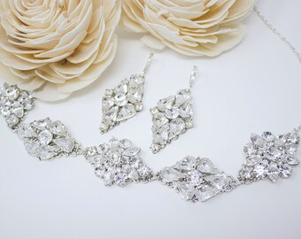 Bridal Jewelry set, Crystal Necklace, matching earrings, gift for her, Wedding Jewelry set, gift under 50, Necklace earring set