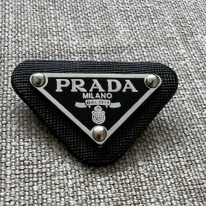 Vintage Prada Leather Metal Brooch | Black/Silver | White/Silver