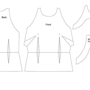 May include: A sewing pattern for a sleeveless top with a front and back piece, and separate front and back facings. The pattern includes instructions for sewing the top.