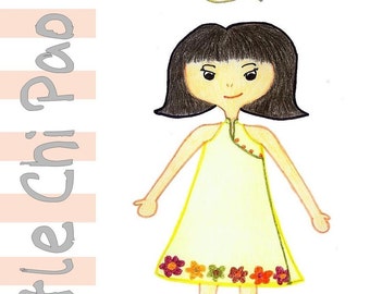 Paper Sewing Patterns for Girls - Little Chi Pao Wrap Dress with mandarin collar in MULTI SIZES (Festive)