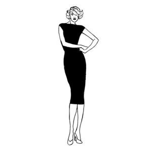 Set 2 sizes C,D,E,F PDF Sewing Pattern for Women Marilyn's LBD Sheath dress in knit or jersey image 1