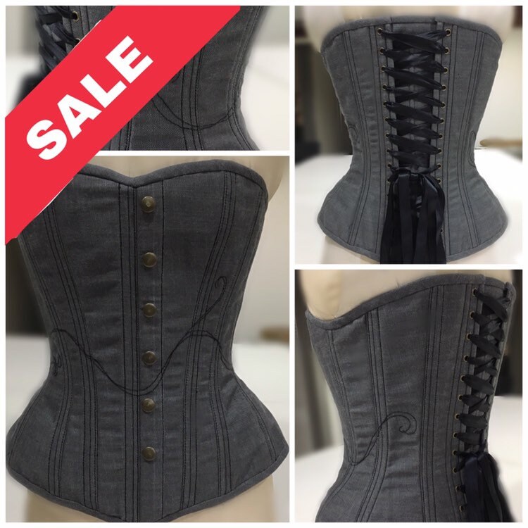 Sample Sale Grey Denim Corset With Black Thread Accents And Etsy