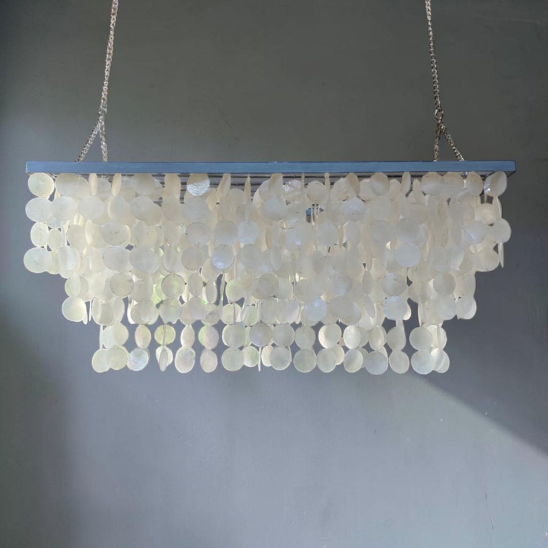 Modern Capiz Shell Rectangular Chandelier, Coastal Dining Room Lighting ...