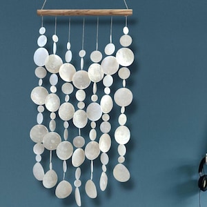 Natural Capiz Shell Wall Decor, Capiz Wall Art, Wind Chime for costal & tropical decor, handmade gift for friend