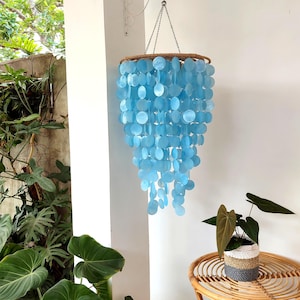 Lámpara de araña Capiz Shell, pantalla de lámpara, lámpara colgante de techo, decoración boho, decoración costera, lámpara de playa