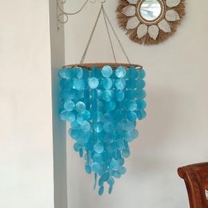 Lustre capiz de taille personnalisée, suspension capiz, carillon éolien capiz costal de qualité, suspension d&#39;éclairage capiz pour chambre à coucher, lampe capiz