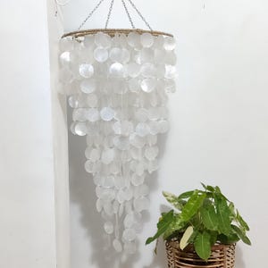 Lámpara de araña Capiz Shell personalizada, pantalla de lámpara, colgante de iluminación, decoración boho, decoración costera