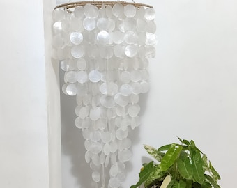 カピスシェルシャンデリアウィンドチャイム：ナチュラルホワイトエコ