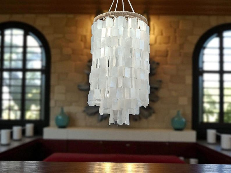 Square Capiz Shell Lamp Shade: Coastal Dining Room Pendant Light - Etsy