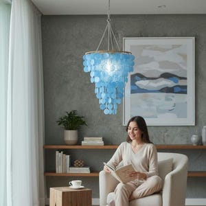 Capiz Muschel Kronleuchter, Lampenschirm, Deckenleuchte, Boho Dekoration, Küstendekor, Strandleuchter