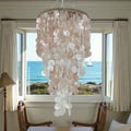 Custom 2pcs Capiz shell Chandelier in Light Brown and white