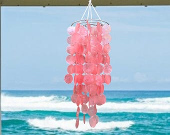 Pink Capiz Shell Wind Chime: Coastal Terrace Garden Decor