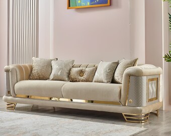 93'' Custom Sofa, Luxury Modern Velvet Sofa with Gold Metal Legs, Velvet upholstered couch, living room sofa, Couch, Loveseat, Gift for home