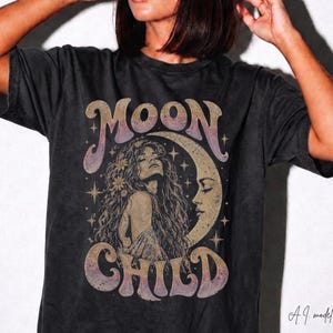 Comfort Colors Mondkind-Shirt: Vintage-Mond-T-Shirt, Boho-Hexen-Shirt, mystisches Himmels-T-Shirt, Retro-Hippie-Grafik-T-Shirt