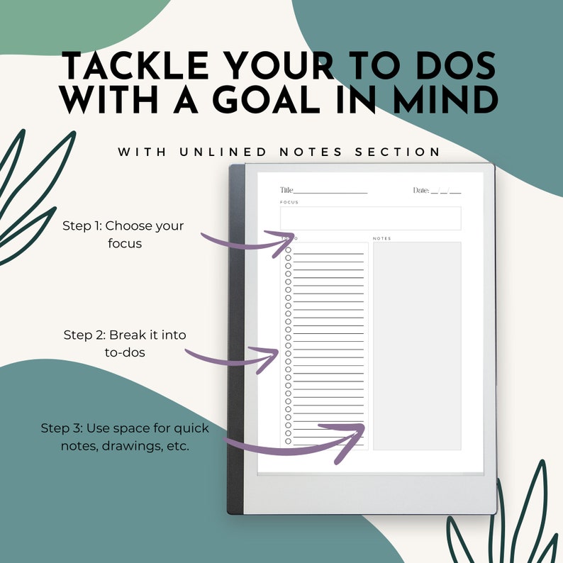 Goal-setting To-do List With Notes Section for Remarkable Notebook and ...