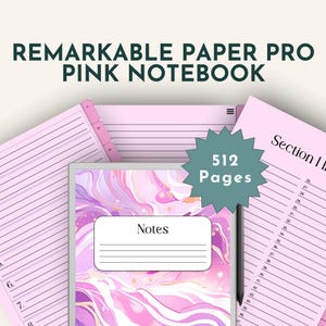 May include: Pink and white marble notebook cover with the text "Notes" on the front. The notebook has 512 pages and is part of the Remarkable Paper Pro line.