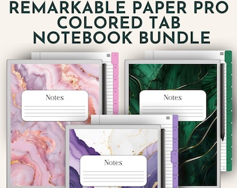 reMarkable Paper Pro Colored Tab Notebook Bundle - purple, pink, & emerald hyperlinked notebooks to organize your projects - College Ruled