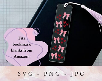 Bookmark SVG, Coquette Bow Bookmark SVG, bookmark template, bookmark png, acrylic bookmark svg, printable bookmark, books svg, reading svg