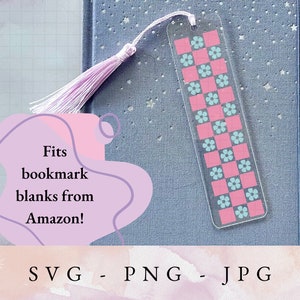 Bookmark SVG, Checkered Flower bookmark, bookmark template, bookmark png, acrylic bookmark svg, printable bookmark, books svg, reading svg