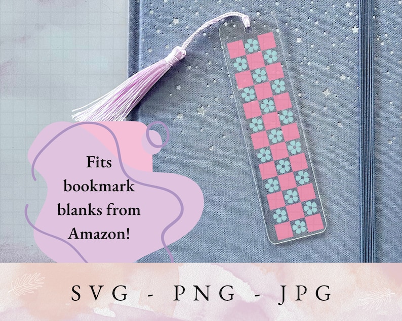 Bookmark SVG, Checkered Flower bookmark, bookmark template, bookmark png, acrylic bookmark svg, printable bookmark, books svg, reading svg image 1