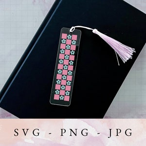 Bookmark SVG, Checkered Flower bookmark, bookmark template, bookmark png, acrylic bookmark svg, printable bookmark, books svg, reading svg image 3