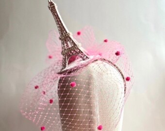 Paris Fascinator, Derby, Pink, Eiffel Tower, Whimsical headwear