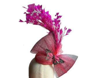 Pink Feather Fascintor, Derby, Bow Headpiece, Horse Racing hats