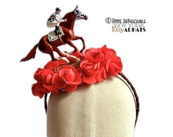 Horse headpiece, Derby fascinator, Red headband, Run for the Roses