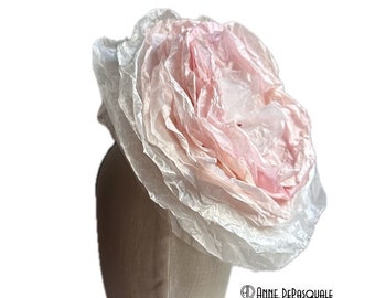 Large Rose Pink Fascinator, Derby, Wedding, Garden lunch headwear, Handmade Rose