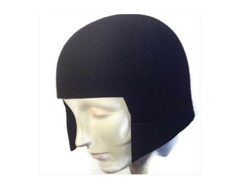 Black Wool Cloche Hat, 1920 Flapper Gatsby Style Haircut Hat